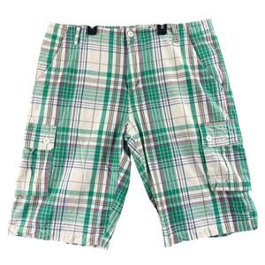 Avirex Plaid Cargo Shorts Mens Size 40 Green White Red‎ Check Cotton